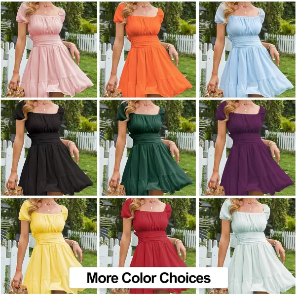 EXLURA Women's 2024 Summer Short Puff Sleeve Casual Short Mini Dresses Tie Back Square Neck A-Line Sundress