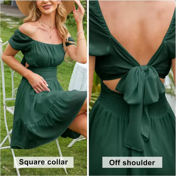EXLURA Women's 2024 Summer Short Puff Sleeve Casual Short Mini Dresses Tie Back Square Neck A-Line Sundress