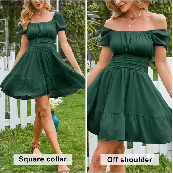 EXLURA Women's 2024 Summer Short Puff Sleeve Casual Short Mini Dresses Tie Back Square Neck A-Line Sundress