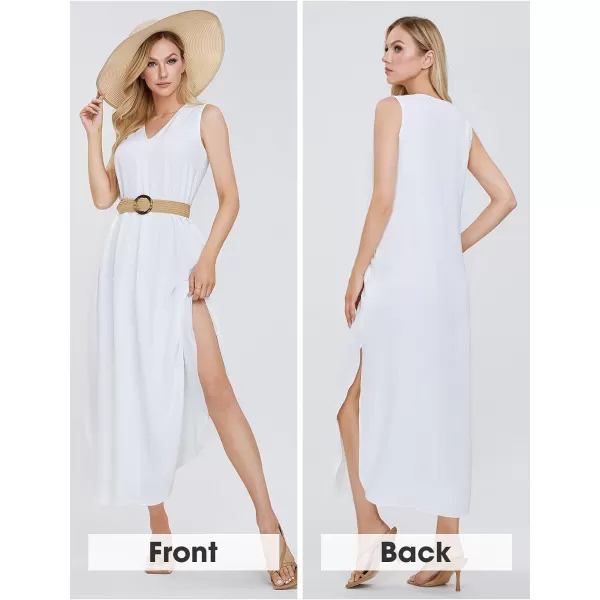 EXLURA Womens 2024 V Neck Sleeveless Summer Beach Dress Tank Split Maxi Cover Up Boho Dresses with Pockets