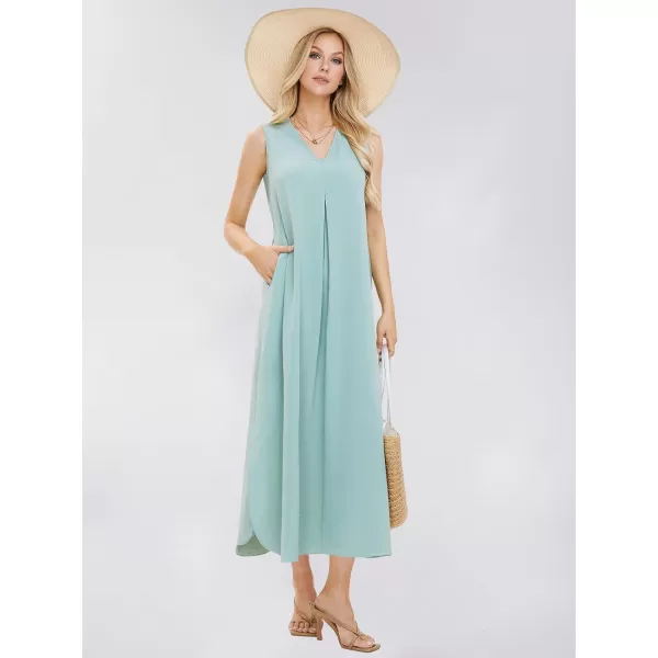 EXLURA Womens 2024 V Neck Sleeveless Summer Beach Dress Tank Split Maxi Cover Up Boho Dresses with Pockets