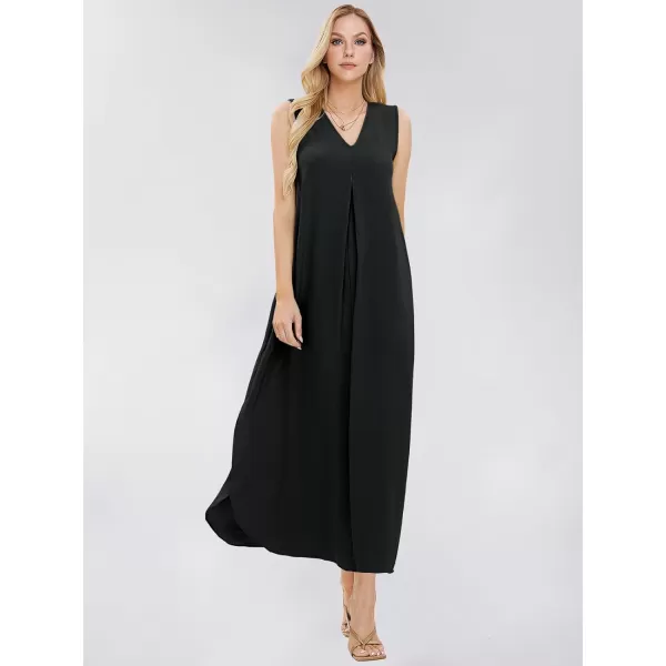 EXLURA Womens 2024 V Neck Sleeveless Summer Beach Dress Tank Split Maxi Cover Up Boho Dresses with Pockets
