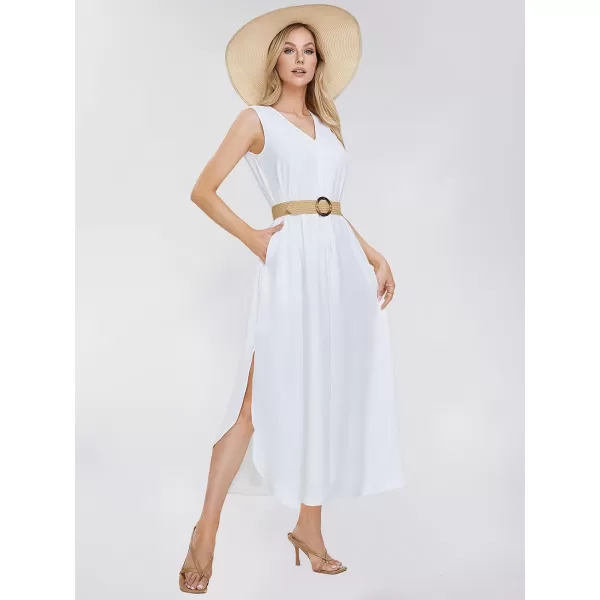 EXLURA Womens 2024 V Neck Sleeveless Summer Beach Dress Tank Split Maxi Cover Up Boho Dresses with Pockets