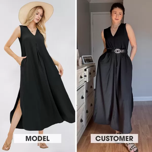 EXLURA Womens 2024 V Neck Sleeveless Summer Beach Dress Tank Split Maxi Cover Up Boho Dresses with Pockets