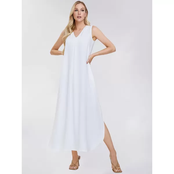 EXLURA Womens 2024 V Neck Sleeveless Summer Beach Dress Tank Split Maxi Cover Up Boho Dresses with Pockets