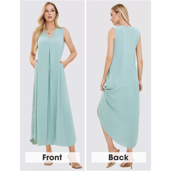 EXLURA Womens 2024 V Neck Sleeveless Summer Beach Dress Tank Split Maxi Cover Up Boho Dresses with Pockets