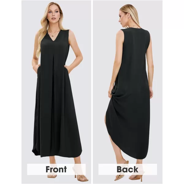 EXLURA Womens 2024 V Neck Sleeveless Summer Beach Dress Tank Split Maxi Cover Up Boho Dresses with Pockets