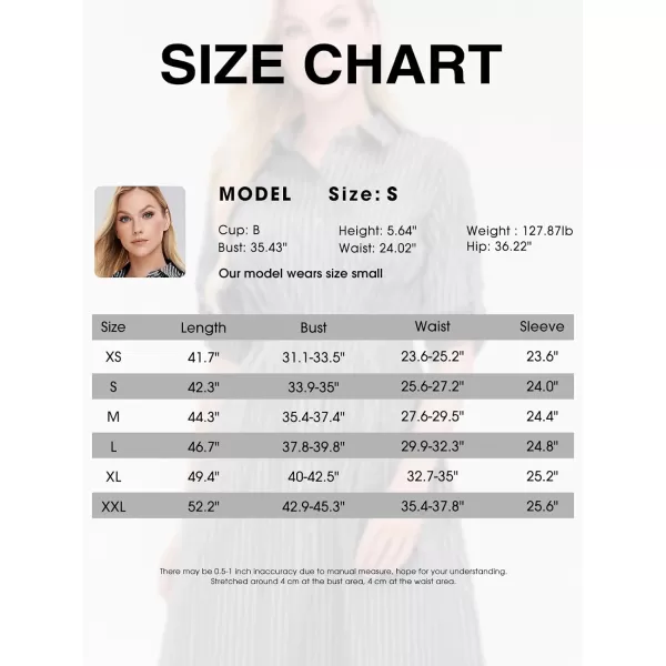 EXLURA Women's Casual Spring Long Sleeve Button Down Striped Midi Shirt Dress Elastic Waist Work Outfit