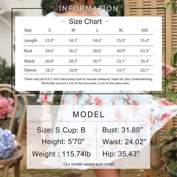 EXLURA Womens Floral Ruffle Sun Dress Sundress Tiered Square Neck Long Sleeve Off Shoulder Smocked Skater Mini Dress