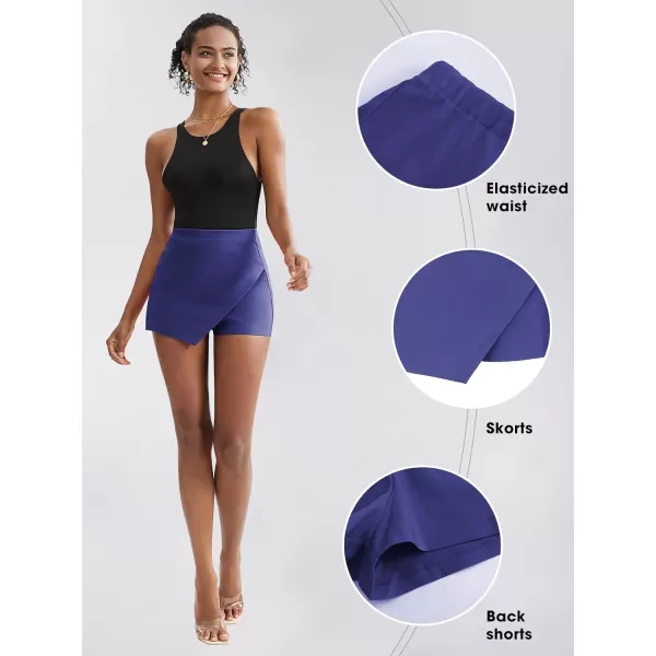 EXLURA Women's High Elastic Waist Bodycon Asymmetrical Skorts Short Mini Skirt with Shorts