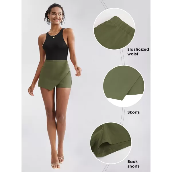 EXLURA Women's High Elastic Waist Bodycon Asymmetrical Skorts Short Mini Skirt with Shorts