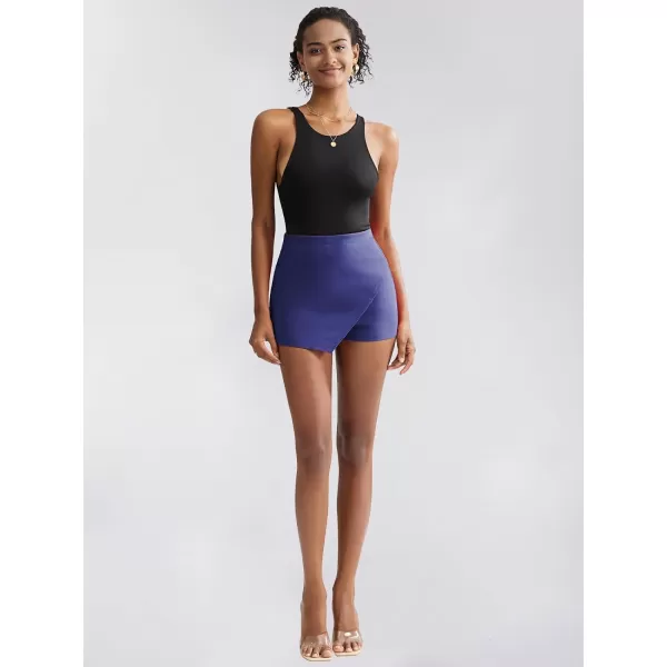 EXLURA Women's High Elastic Waist Bodycon Asymmetrical Skorts Short Mini Skirt with Shorts