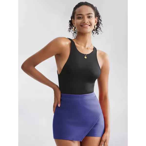 EXLURA Women's High Elastic Waist Bodycon Asymmetrical Skorts Short Mini Skirt with Shorts