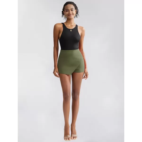 EXLURA Women's High Elastic Waist Bodycon Asymmetrical Skorts Short Mini Skirt with Shorts