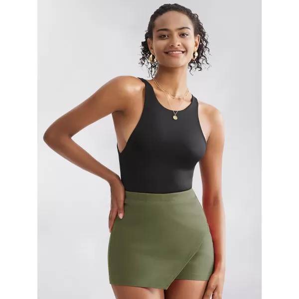 EXLURA Women's High Elastic Waist Bodycon Asymmetrical Skorts Short Mini Skirt with Shorts