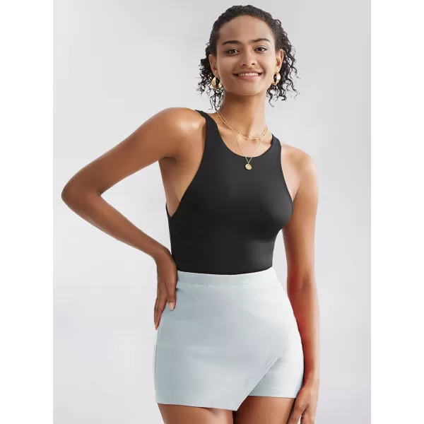 EXLURA Women's High Elastic Waist Bodycon Asymmetrical Skorts Short Mini Skirt with Shorts
