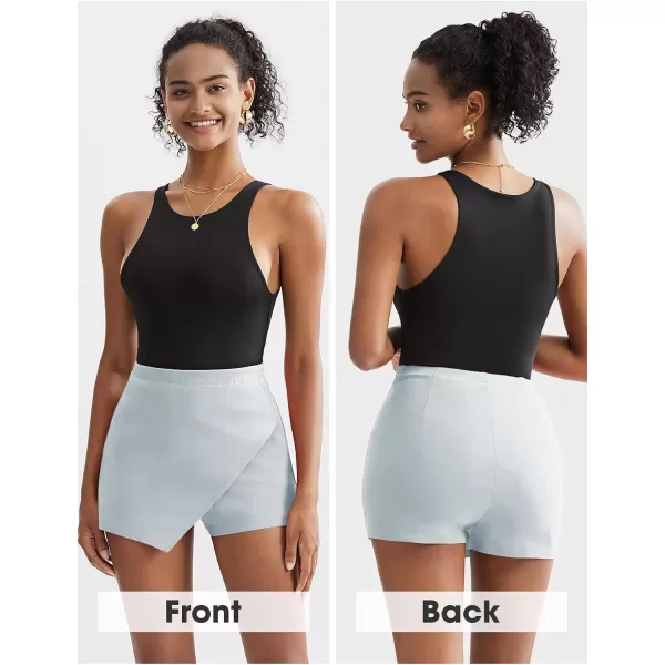 EXLURA Women's High Elastic Waist Bodycon Asymmetrical Skorts Short Mini Skirt with Shorts