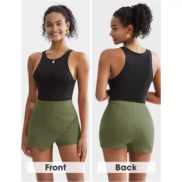 EXLURA Women's High Elastic Waist Bodycon Asymmetrical Skorts Short Mini Skirt with Shorts