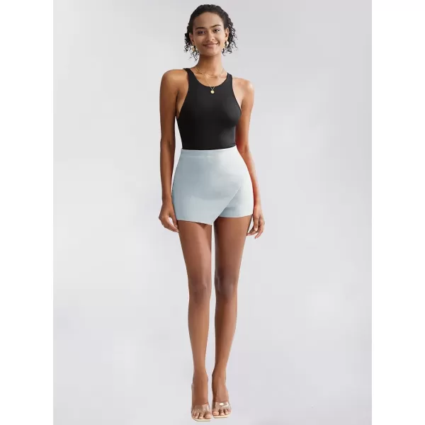 EXLURA Women's High Elastic Waist Bodycon Asymmetrical Skorts Short Mini Skirt with Shorts
