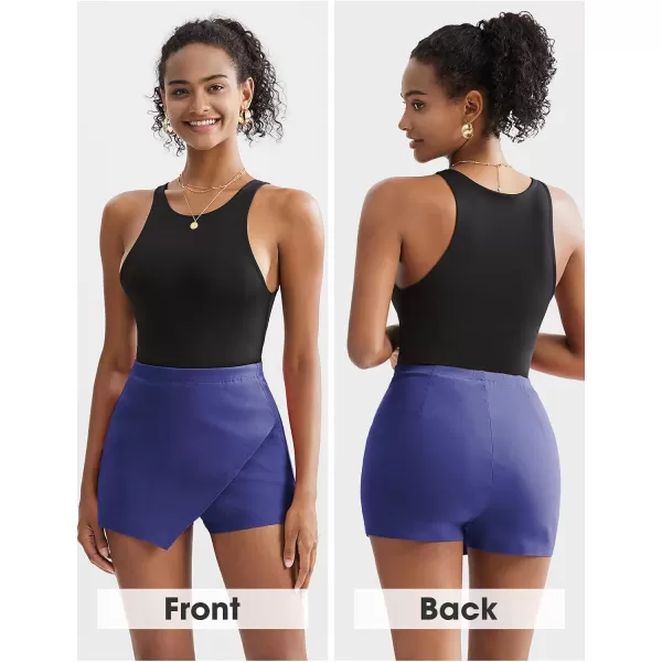 EXLURA Women's High Elastic Waist Bodycon Asymmetrical Skorts Short Mini Skirt with Shorts