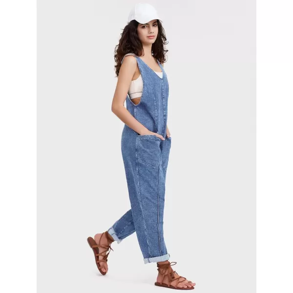 EXLURA Womens High Roller Denim Bib Jumpsuits Casual Loose Sleeveless Baggy Overalls Jeans Pants Jumpers with Pockets
