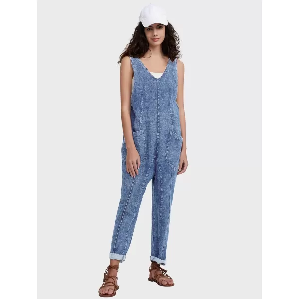 EXLURA Womens High Roller Denim Bib Jumpsuits Casual Loose Sleeveless Baggy Overalls Jeans Pants Jumpers with Pockets