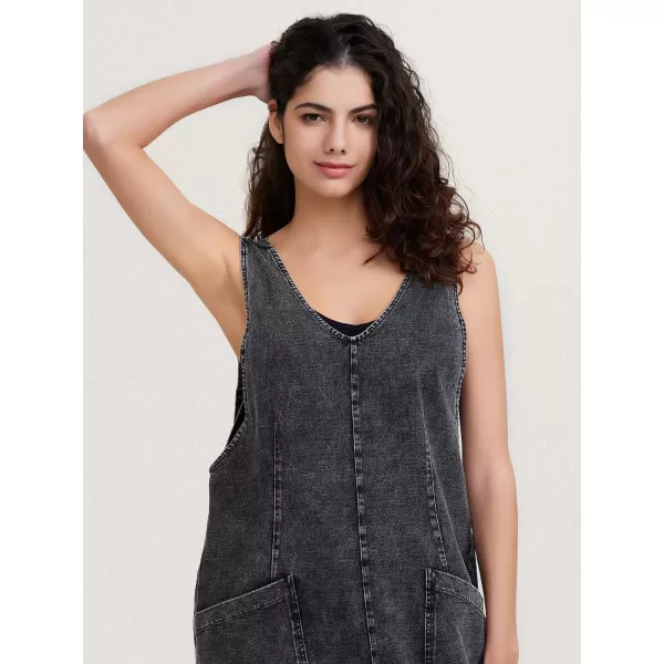 EXLURA Womens High Roller Denim Bib Jumpsuits Casual Loose Sleeveless Baggy Overalls Jeans Pants Jumpers with Pockets