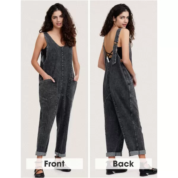 EXLURA Womens High Roller Denim Bib Jumpsuits Casual Loose Sleeveless Baggy Overalls Jeans Pants Jumpers with Pockets