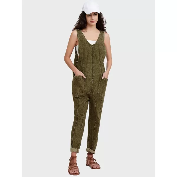 EXLURA Womens High Roller Denim Bib Jumpsuits Casual Loose Sleeveless Baggy Overalls Jeans Pants Jumpers with Pockets