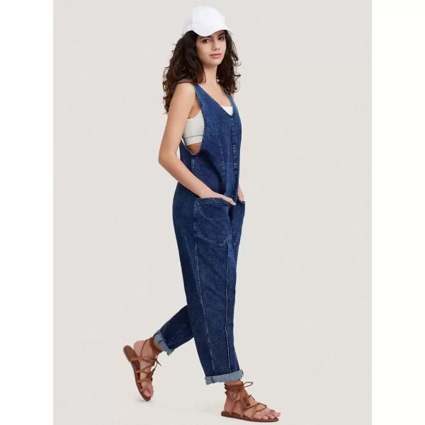 EXLURA Womens High Roller Denim Bib Jumpsuits Casual Loose Sleeveless Baggy Overalls Jeans Pants Jumpers with Pockets
