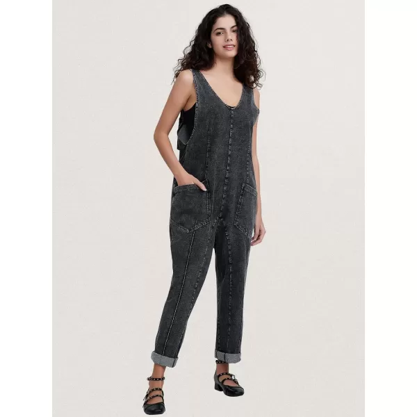 EXLURA Womens High Roller Denim Bib Jumpsuits Casual Loose Sleeveless Baggy Overalls Jeans Pants Jumpers with Pockets