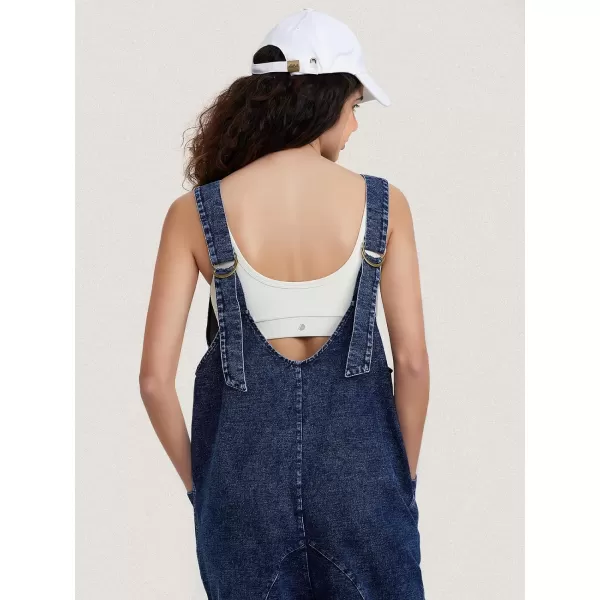EXLURA Womens High Roller Denim Bib Jumpsuits Casual Loose Sleeveless Baggy Overalls Jeans Pants Jumpers with Pockets