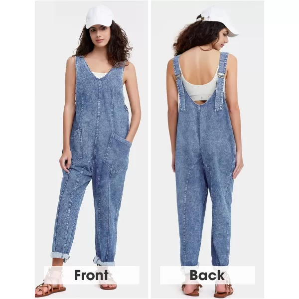 EXLURA Womens High Roller Denim Bib Jumpsuits Casual Loose Sleeveless Baggy Overalls Jeans Pants Jumpers with Pockets