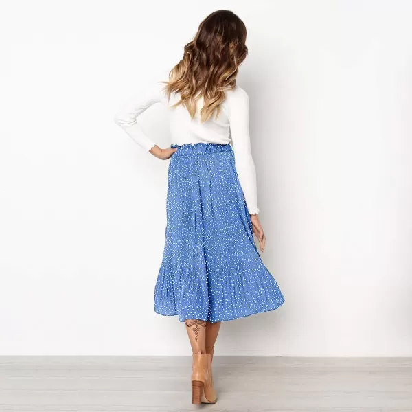 EXLURA Womens High Waist Polka Dot Pleated Skirt Midi Swing Skirt with Pockets