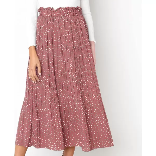 EXLURA Womens High Waist Polka Dot Pleated Skirt Midi Swing Skirt with Pockets