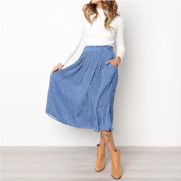 EXLURA Womens High Waist Polka Dot Pleated Skirt Midi Swing Skirt with Pockets