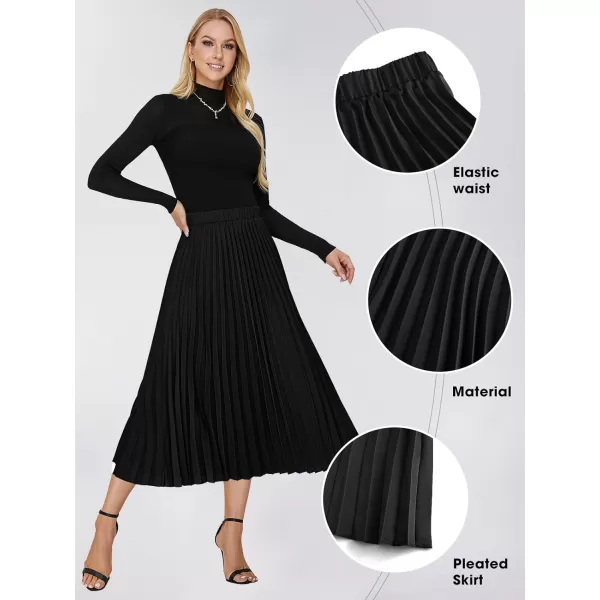EXLURA Womens High Waist Polka Dot Pleated Skirt Midi Swing Skirt with Pockets