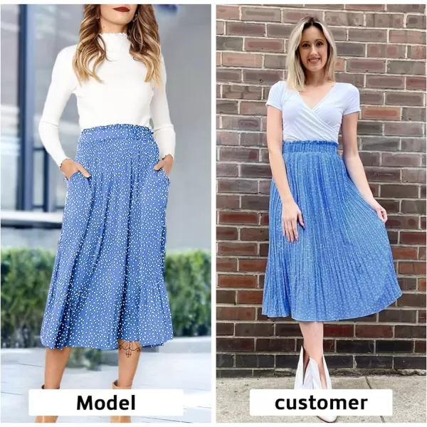 EXLURA Womens High Waist Polka Dot Pleated Skirt Midi Swing Skirt with Pockets