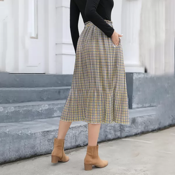 EXLURA Womens High Waist Polka Dot Pleated Skirt Midi Swing Skirt with Pockets