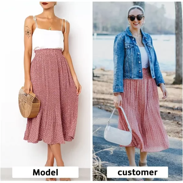 EXLURA Womens High Waist Polka Dot Pleated Skirt Midi Swing Skirt with Pockets