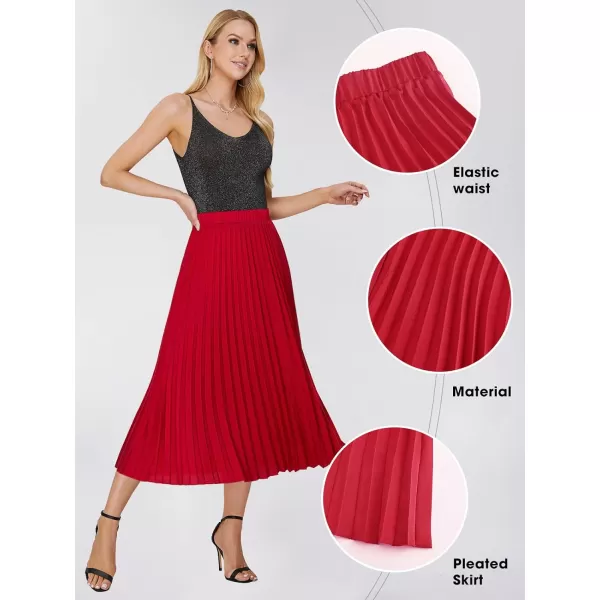 EXLURA Womens High Waist Polka Dot Pleated Skirt Midi Swing Skirt with Pockets