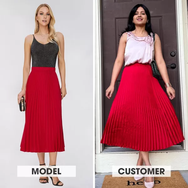 EXLURA Womens High Waist Polka Dot Pleated Skirt Midi Swing Skirt with Pockets