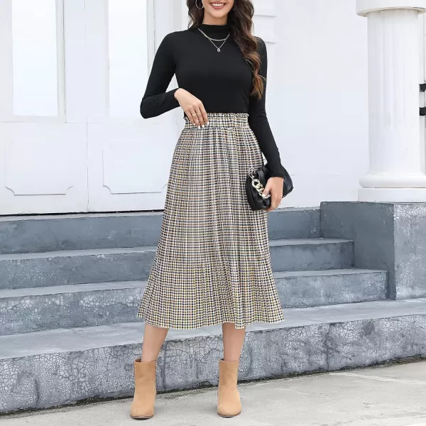 EXLURA Womens High Waist Polka Dot Pleated Skirt Midi Swing Skirt with Pockets
