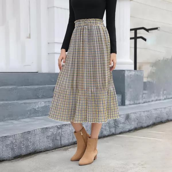 EXLURA Womens High Waist Polka Dot Pleated Skirt Midi Swing Skirt with Pockets