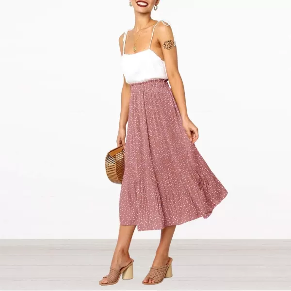 EXLURA Womens High Waist Polka Dot Pleated Skirt Midi Swing Skirt with Pockets