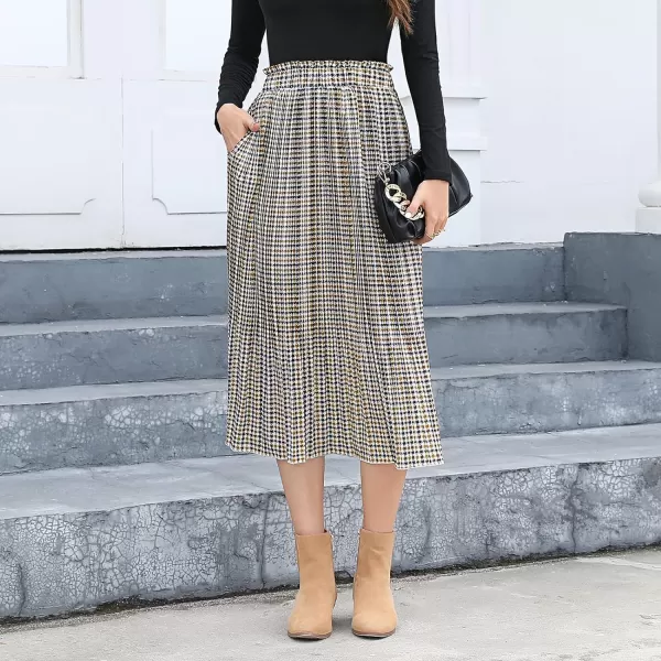 EXLURA Womens High Waist Polka Dot Pleated Skirt Midi Swing Skirt with Pockets