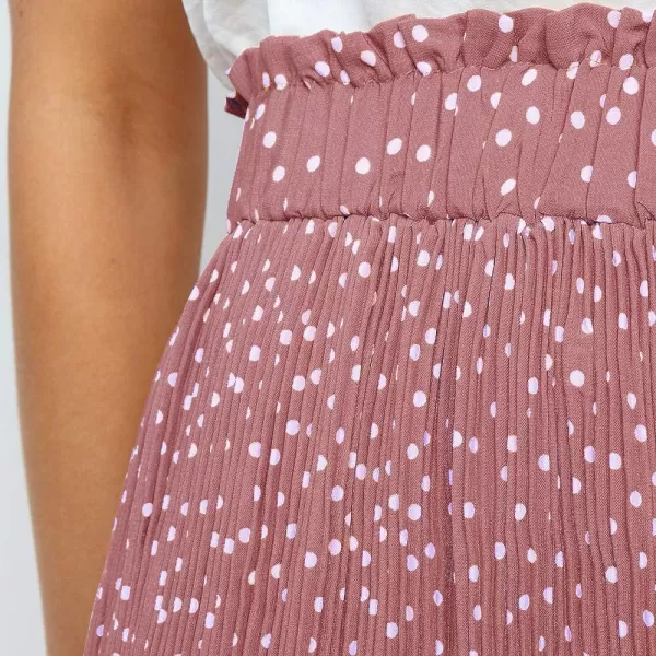 EXLURA Womens High Waist Polka Dot Pleated Skirt Midi Swing Skirt with Pockets