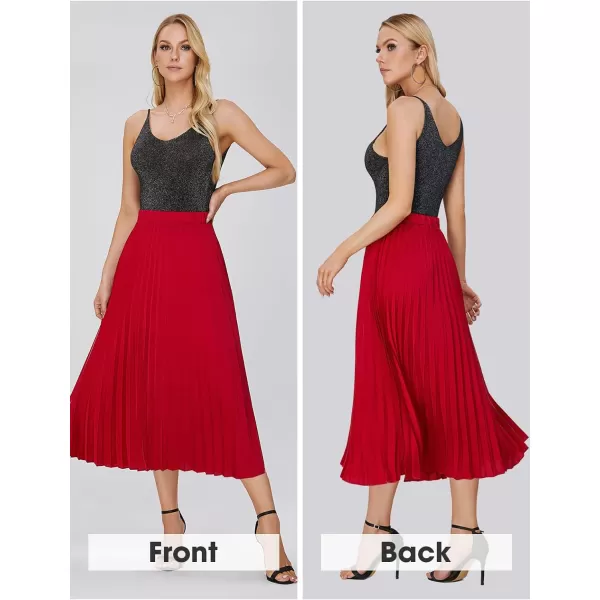 EXLURA Womens High Waist Polka Dot Pleated Skirt Midi Swing Skirt with Pockets