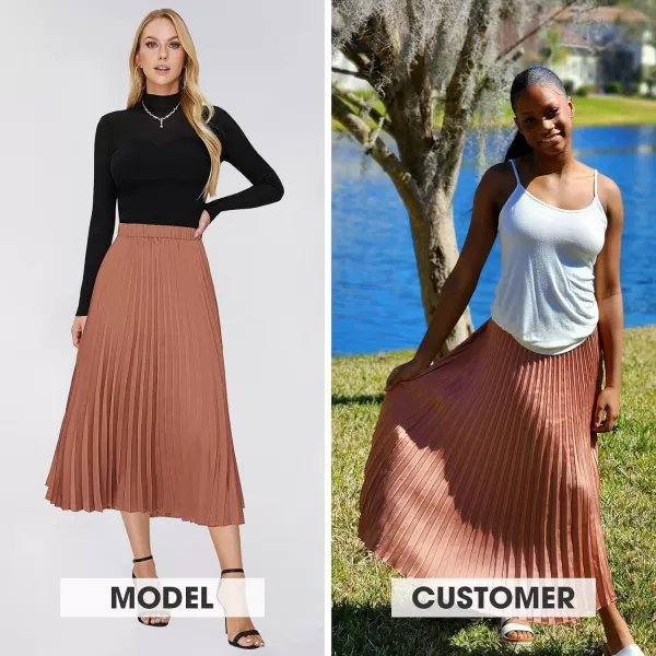 EXLURA Womens High Waist Polka Dot Pleated Skirt Midi Swing Skirt with Pockets