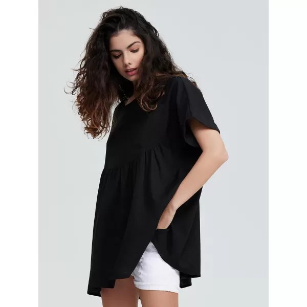 EXLURA Womens Short Sleeve Summer Tops Casual Loose Maternity Babydoll Peplum Tops Oversized Shirts Tunic 2024